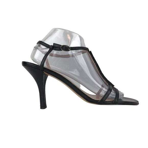 Anne Klein Womens Black Leather Open Toe‎ Slingback Stiletto Heel Size US 8.5 M - Picture 1 of 9